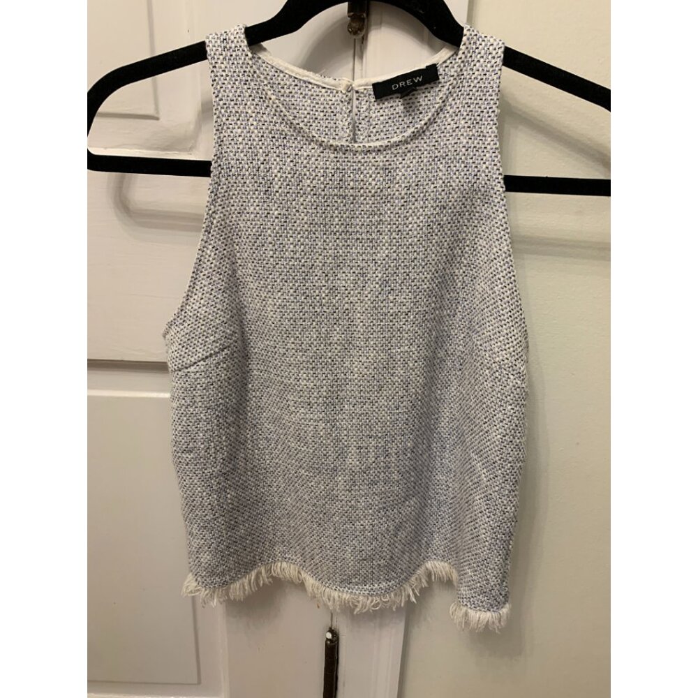 DREW Blue and White Woven Tank Top | Size XS